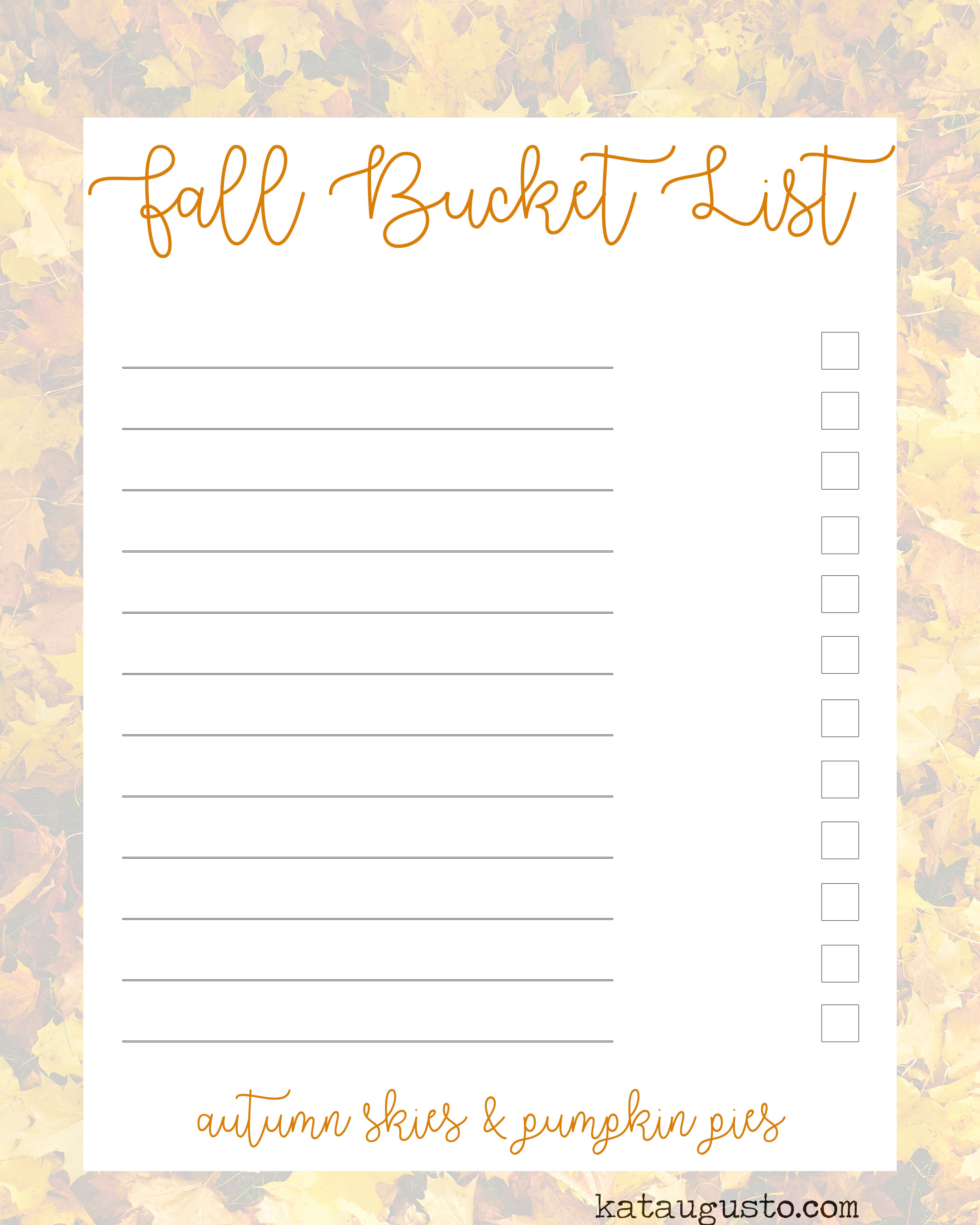 Fall Bucket List FREE Printable 